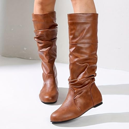 ticticlily Damen Stiefeletten Warm gefüttert Schlupfstiefel Langschaft Stiefel A Braun 38 EU
