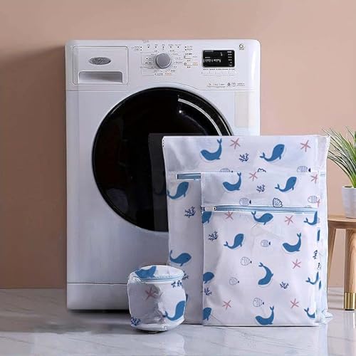 Image of Lukzer Mesh Laundry Clothes Washing Bag, Pack of 3 with Premium Rust Free Zipper, Store Dirty Clothes, Washing Bags, Blouse, Bra, Hosiery, Lingerie, Stocking, Jeans (Fish Prints)