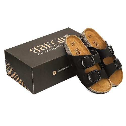 Image of Bregid Women Classic Black Nubuck Leather Sandals | Premium Cork and Eva Comfort Sole for Everyday Wear | Slip on Stylish Footwear with Durable Arch Support