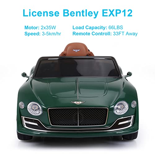 SEHOMY Kids Ride on car with Remote Control 12V, Bentley Style Electric Car Kids Battery Powered Motorized Vehicles with Seat, 2 Speed, LED Lights, MP3, Music, Horn, TF Card, USB Port, Green - Thumbnail 4