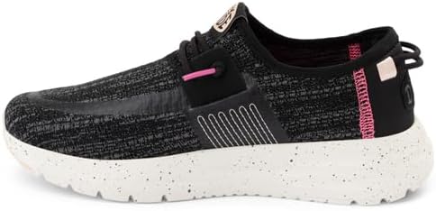 HEYDUDE Women's Sirocco Sport Stripe Sneaker, Black/Pink Size 7 | Lightweight Slip On Mesh Casual Shoe for Travel and Everyday Wear