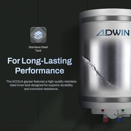 Image of ADWIN ACQUA 15L Storage Water Heater (Geyser) | Fast Heating | Copper Heating Element | Stainless Steel Tank | 6 Bar Pressure Support | Energy Efficient | 1 Year Product & 3 Years Tank Warranty