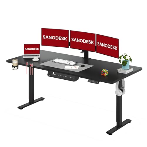 SANODESK Höhenverstellbarer Schreibtisch 200×80 cm – XXL Standing Desk mit 70 kg Tragkraft, Anti-Kollisions-Schutz & vielseitigem Zubehör, ideal für Teamarbeit oder Studio(Weiß)