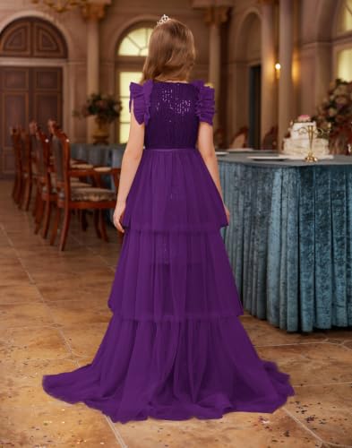 Image of GRACE KARIN Girls Sequin Formal Pageant Fancy Party Ruffle Prom Maxi Dress
