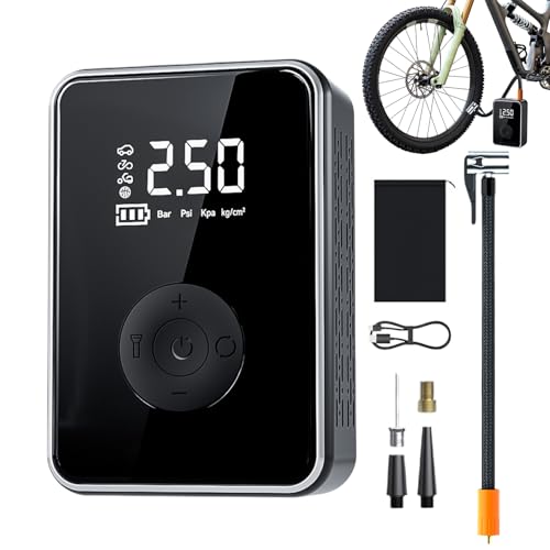 Compresor de aire para inflado de neumáticos – Coche inalámbrico, mini bomba eléctrica para bicicleta con manómetro digital 150 PSI, pantalla de doble valor, luz LED, bomba de neumáticos portátil para
