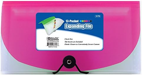 BAZIC 13-Pockets Coupon/Personal Check Size Expanding File for School, Home, or Office Organization (Assorted Colors)