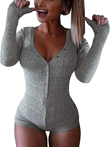 Minetom Bodysuit Damen Langarm Jumpsuit mit Blumendruck Y2k Langärmeliger...