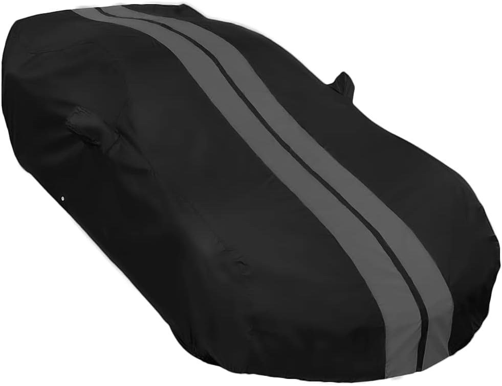 SR1 Performance USA C7 Corvette Car Cover - Custom Fit Indoor/Outdoor UV & Rain Protection - Ultraguard 300 Denier High End for 2014-2019 Stingray, Z51, Z06, Grand Sport (Black with Gray Stripes)