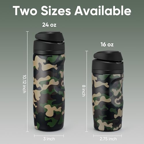 Image of Fijinhom 24 oz Insulated Water Bottle,Stainless Steel Sports Water Bottle with Straw, Double Wall Vacuum Leak Proof, Cold for 24 Hours, BPA Free for Travel, Sport, Outdoor, Camouflage color