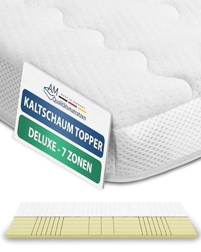AM Qualitätsmatratzen Sobrecolchon de 7 Zonas - Topper 105x190 cm de Espuma fría 3D - Made in Germany - Cubre colchon 105x190 Transpirable Deluxe - 8 cm - Topper con Funda de Lyocell Antideslizante