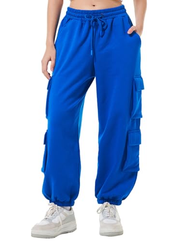 Image of Bewakoof Women's Fleece Super Loose Fit Joggers|Bewakoof Heavy Duty 1.0 | Track pants for woman | Lower for women | Multipurpose | Activewear | Utility Pockets | Lightweight & Flexible Elastic Waist | Casual Joggers | Loose Fit