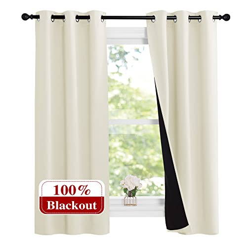 Image of NICETOWN Cold Reducing Curtains, Kitchen Short Full Blackout Curtain Panels, Great Job for Blocking Light, Complete Blackout Draperies with Black Liner for Night Shift (Beige, Set of 2, 37 by 63-inch)