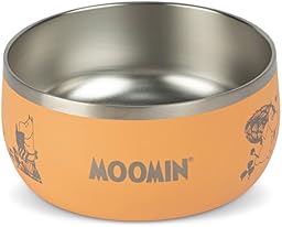 Soho Poms Moomins Dog Bowl | Peach Lunar 1L Stainless Steel Dog Bowls for Food or Water, Metal Anti Slip Pet Bowl for Dogs & Puppy, Durable Scratch Resistant Design, Dishwasher Safe | Everyday Feeding
