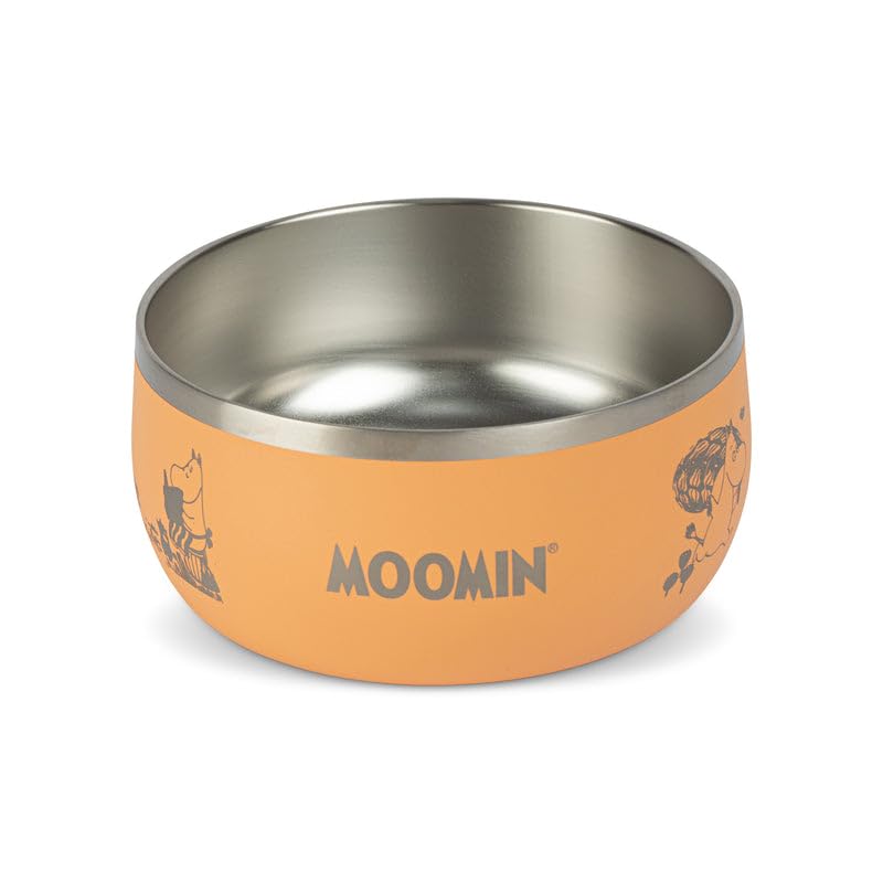 Soho Poms Moomins Dog Bowl | Peach Lunar 1L Stainless Steel Dog Bowls for Food or Water, Metal Anti Slip Pet Bowl for Dogs & Puppy, Durable Scratch Resistant Design, Dishwasher Safe | Everyday Feeding