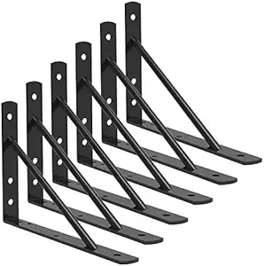 SAWS Shelf Brackets Heavy Duty Metal Shelf Holders, Industrial Rustic Farmhouse Iron Floating Shelf Bracket, Right Angle L Brackets for Wall Mounted Shelves (Pack of 6)