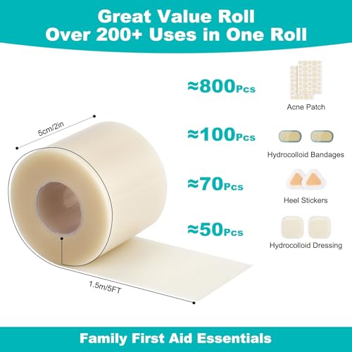 Image of Hydrocolloid Roll for Wound Care, Hydrocolloid Bandages with Self-Adhesive, Cut-to-Size Patch Bandages, Ultra Absorbent, Waterproof, First Aid Kit Essential (2IN*12FT)