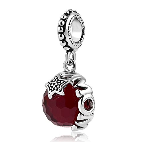 Cherris Dangle Mom Charms Love Heart Mother Charms Beads for Snake Chain Bracelets (Jan-red)