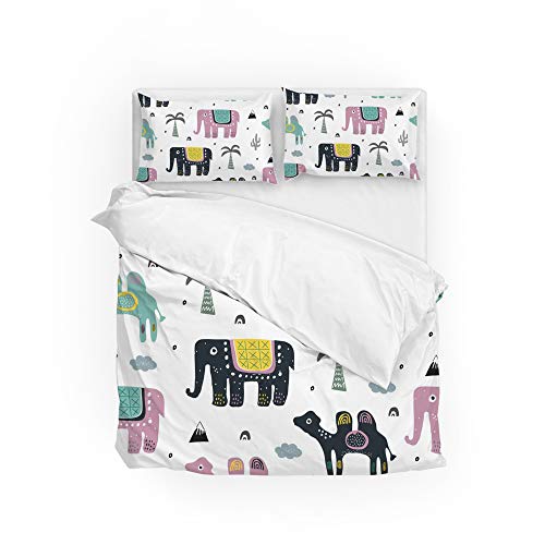 Parure de lit 3 pièces imprimé éléphant polyester double pour toutes saisons