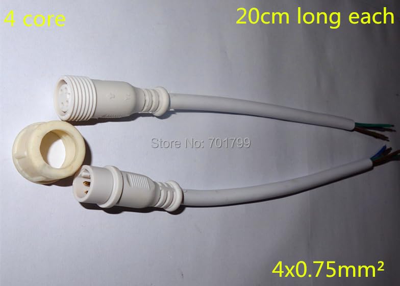 Wiring Connecting Terminals - 4 core White Waterproof Lighting Pigtails;20cm Long Each;Male and Female 13.5mm Series
