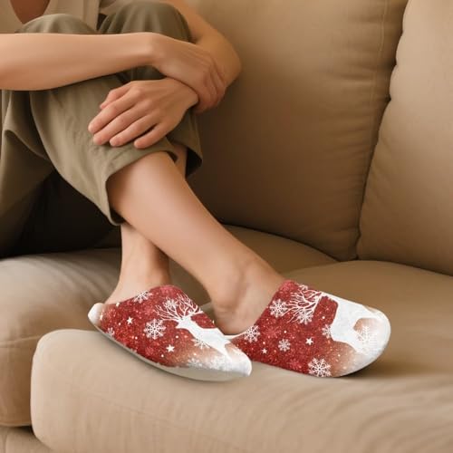 Forchrinse Christmas House Slippers for Women Men Indoor Closed Toe Flannel Slippers Washable Reusable Spa Hotel Shoes4