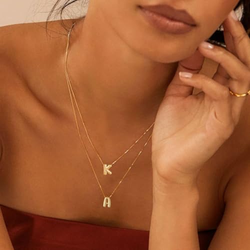 Image of Personalized Bubble Letter Initial Necklace, 14K Gold Plated, Dainty Pendant for Women, Trendy Gold Jewelry
