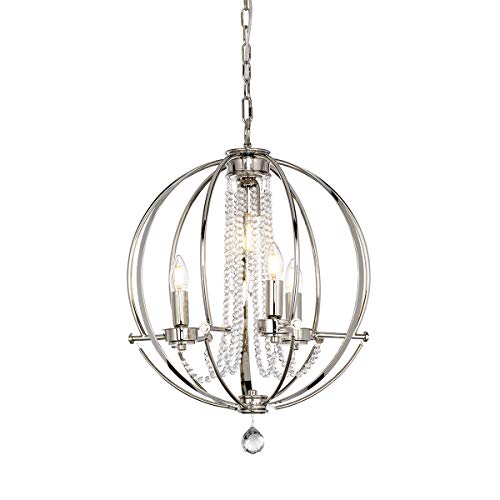 Image of 3 Bulb Chandelier Hanging Pendant Light - Highly Polished Nickel Finish Plated - LED E14 60W Bulb