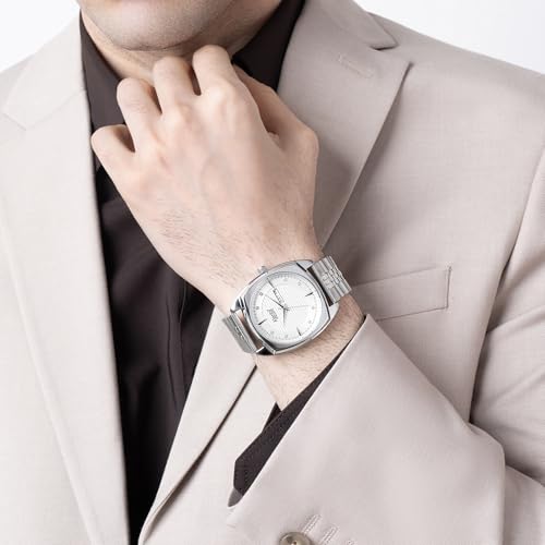 Image of Ajanta Quartz Analog Watch for Men | Stainless Steel Bracelet | Round Dial with Square Case | Classic Formal Wrist Watch | Office Wear|AWC132ESG