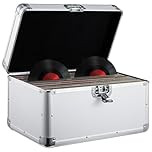 Supernic Vinyl Record Storage Box - 200pcs Singles Carry Case, Heavy Duty Safe, Lockable Flight Case (Silver)