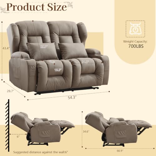 Image of SAMERY 54.3 inch Loveseat Recliner Sofa | Double Recliner Sofa | Wall Hugger Loveseat Reclining RV Theater Seats | RV Couch Home Theater Seating Furniture with Cup Holders, Pockets (Fabric Khaki)