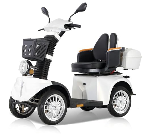 ZVGREEN - DJ(x)-M1000S25 - Ciclomotore elettrico a 4 ruote - Mobilità per anziani - Scooter per disabili - Sedile girevole a 360° - Piantone dello sterzo regolabile-Bianco