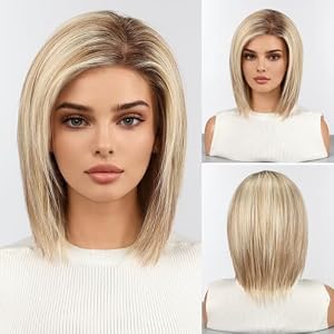 starluck Human Hair Wig Lace Front Wigs Real Human Hair Wigs For Women Wig Side Part 6″*5″*2″ HD Lace Ombre Light Blonde Mixed Light Brown 12 Inch Realistic and Natural for Daily Party Use