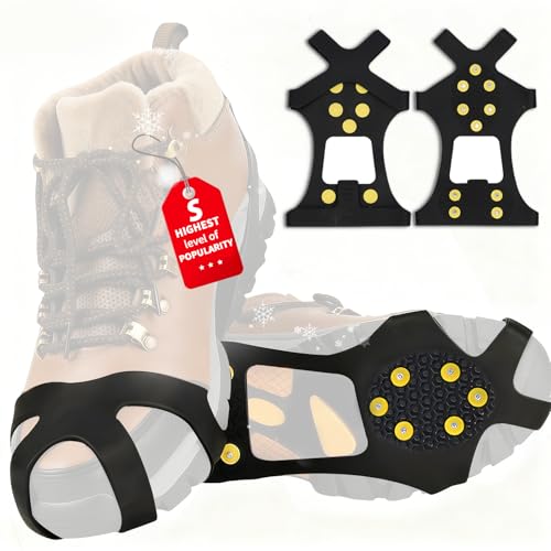Crampones de Acero Inoxidable, Crampones con 10 Dientes, Crampones para Botas de Senderismo, para Pesca Escalada Montañismo Caminata, para Nieve Tracción para Caminar en Invierno(S)