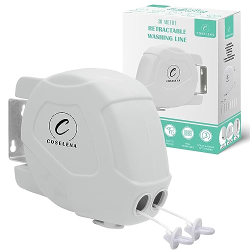 Coselena 30M Washing Line | Dual Retractable Clothes Line | Washing lines Clothes Line | Washing Line Retractable Outdoor | Retractable Washing Line | Extendable Washing Line Clothes Lines for Outside