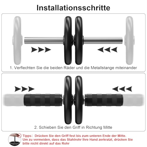 Bnlei Bauchroller mit Matte, Abdominal Trainer Bauchtrainer für Zuhause, Ab Roller Wheel Effektives Bauchmuskel Fitness Zubehör Trainingsgerät für Männer und Frauen