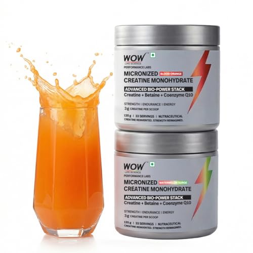 WOW Life Science Creatine Monohydrate Powder | 3g Creatine with Betaine & CoQ10 | Daily Strength & Muscle Support | No Added Sugar | 135g | Great Tasting | Unisex | Watermelon & Orange Combo Pack-image-46