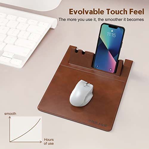 Ghkjok Pu Leather Mouse Pad, Thin Portable Mouse Pad For Wireless Mouse, Hard Folding Mousepad With Pen Holder And Phone Holder, Coffee Office Mouse Pad With Non-Slip Base, Accurate Control #TOP2