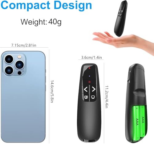 TOZKZO Presenter, Pointer für Präsentationen, Powerpoint Fernbedienung, 2-in-1 USB Type-C Powerpoint Presenter per Windows/Mac/Linux/PPT/Prezi(Enthält Keine Batterie)
