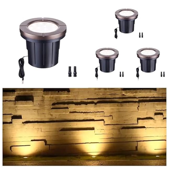 LED Well Light, In Ground Landscape Lights Low Voltage Outdoor, 12V IP67 Waterproof, Bright Wired Aluminum ORB for Patio Pathway Lawn 6W 580LM 4 Pack