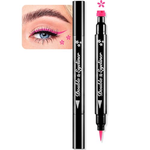 evpct 1Pcs Pink Colored Winged Eyeliners Stamp Pink Flowers Face Stamps Makeup Eyeliner Eye Stamp Liners Tool Set Kit for Women Waterproof Wing Eyeliner Stamp Figures Tool Wingliner Shapes 07#