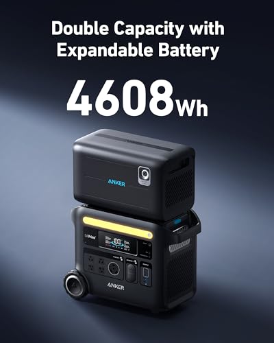 Image of Anker SOLIX F2600 Portable Power Station, PowerHouse 767 and 760 Expansion Battery, with 1x400W Solar Panels, 5120Wh LiFePO4 Battery with 4 AC Outlets Up to 2400W for Home, Outdoor Camping, RV