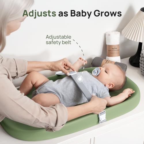 Papablic Baby Changing Pad – Soft & Wipeable Diaper Changing Table Mat for Dresser Bed Sofa, Built-in Safety Belt, Non-Slip, Waterproof, Easy to Clean – Ideal Gift for New Parents (Sage Green) - 4
