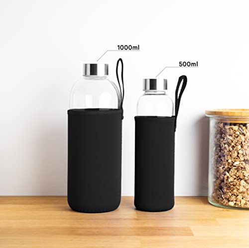 Trinkflasche aus Glas NOMA 1 Liter mit Neoprenhülle