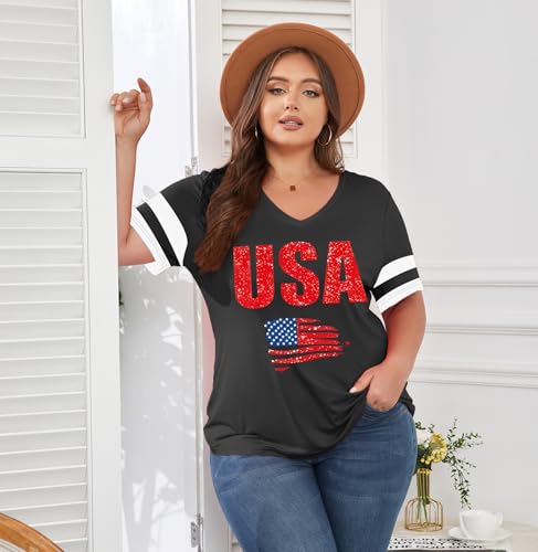 Image of ForHailey Women's Plus Size Short Sleeve Tee Shirt V Neck Basic Ladies Loose Fit T Shirt 1X-5X