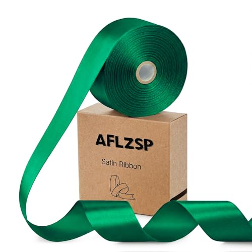 AFLZSP Ribbon for Gift Wrapping Emerald Green Satin Roll for Bows & Eternal Flower Making Fathers Day Decoration 1-1/2 Inch x 50 Yds.