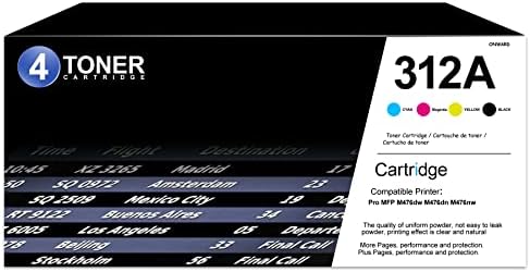 312A Toner Cartridges – (4 Pack, 1BK/1C/1M/1Y) ONWARD CF380A CF381A CF382A CF383A Toner Cartridge Replacement for HP Pro MFP M476dw M476dn M476nw Printer