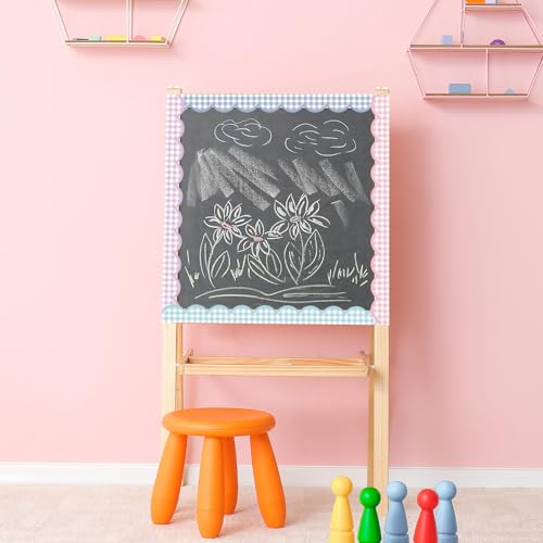 Image of Fuutreo 6 Roll 197 ft Gingham Pastel Bulletin Board Borders Checkered Classroom Decoration Scalloped Border Trim Decor for Back to School Chalkboard Office Wall