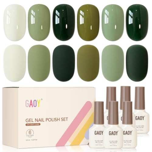 GAOY Rainforest Green Gel Nail Polish Set White Moss Emerald and Dark Shades Gemstone Nail Art Manicure