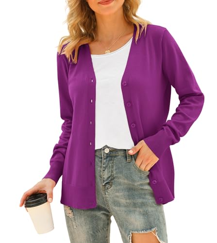 Image of VIISHOW Women Long Sleeve Button Down V Neck Lightweight Basic Knit Sweater Cardigan