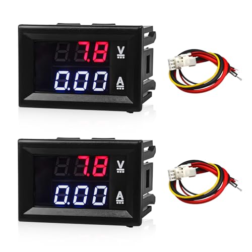 Rdxcv 2 PCS 0.28" Digital Voltmeter Ammeter, DC 0-100V 10A Amp Volt Meter Gauge with Connect Wires, Mini Dual LED Display Panel Current Voltage Monitor Tester for EV Cars Boats