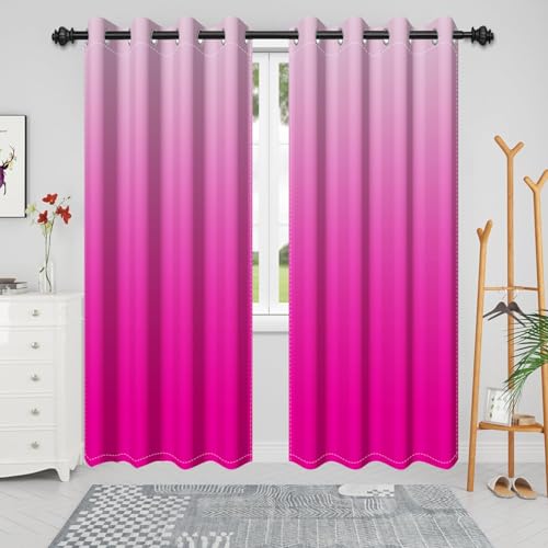 Renaiss Ombre Blackout Curtains Gradient Fuchsia Thermal Insulated Room Darkening